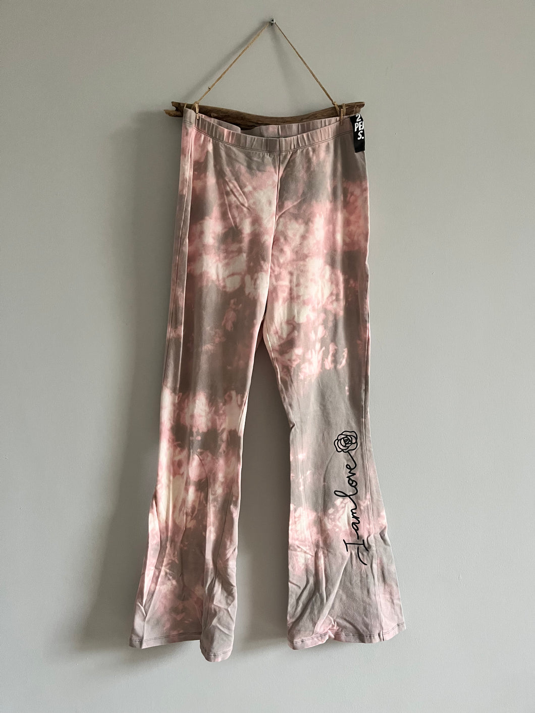 Tie-Dye Pink and Grey 'I am Love' Flares